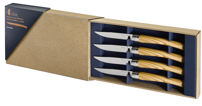 Opinel Coffret 4 couteaux de table Facette en olivier